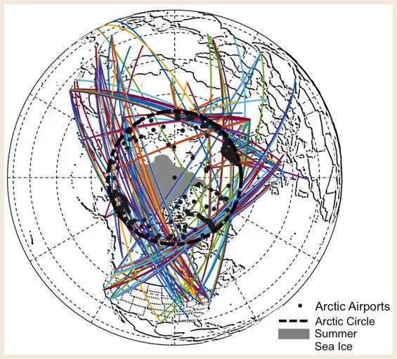 Arctic triangular navigation route paths diagram